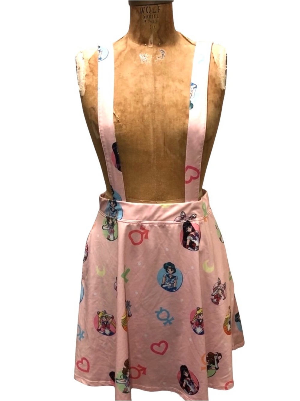 Sailor Moon Symbols Suspender Skirt Womens Sz S Animation Pockets